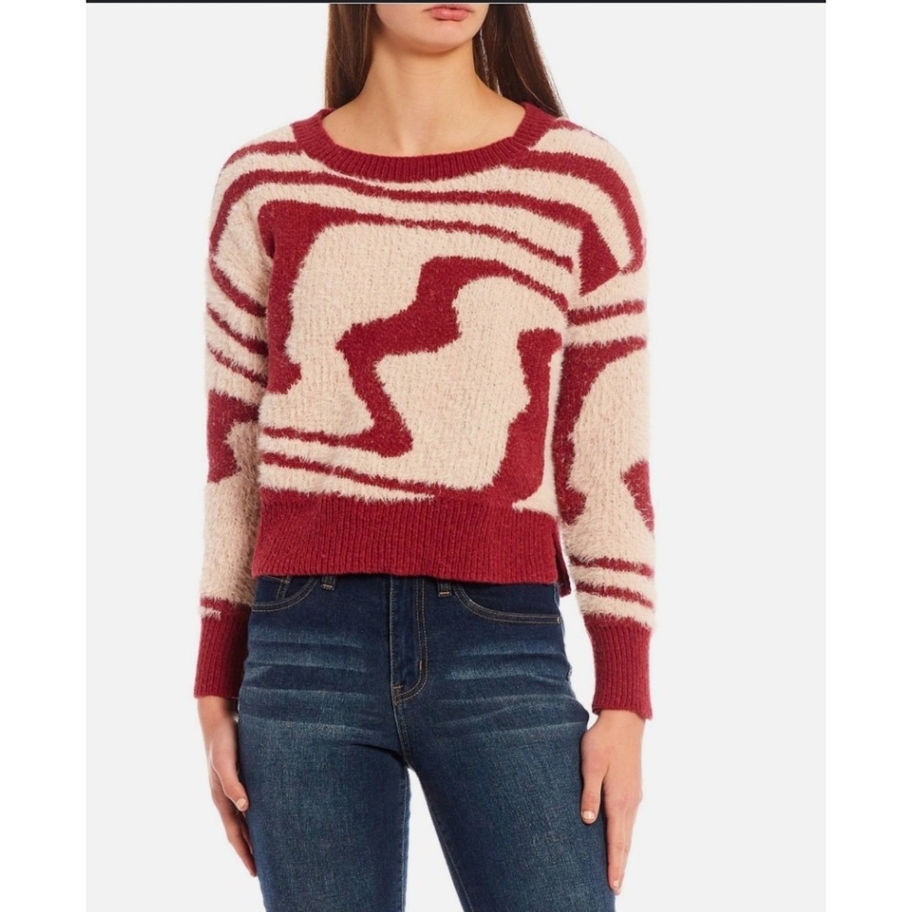 IN‎ San Francisco Abstract Swirl Fuzzy Knit Cropped Sweater Women's Small